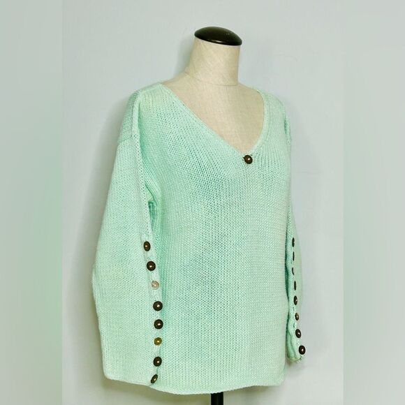 Pure Handknit Mint Green Chunky Thick Hand Knitted Sweater 100% Cotton size M/L - Picture 11 of 11